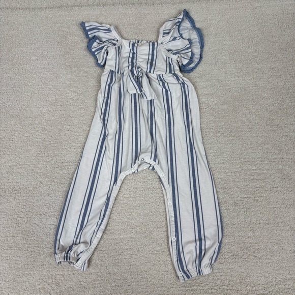 Jessica Simpson Jumpsuit Toddler Girls 18M White Blue Smocked Ruffle Snap Bow - Picture 1 of 7